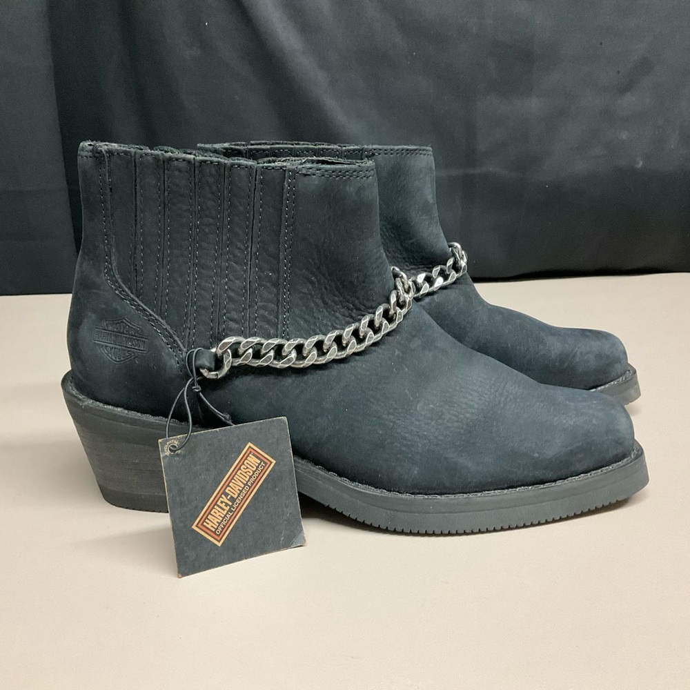Harley-Davidson Women's Black Leather Korsen Ankle Booties with Chain